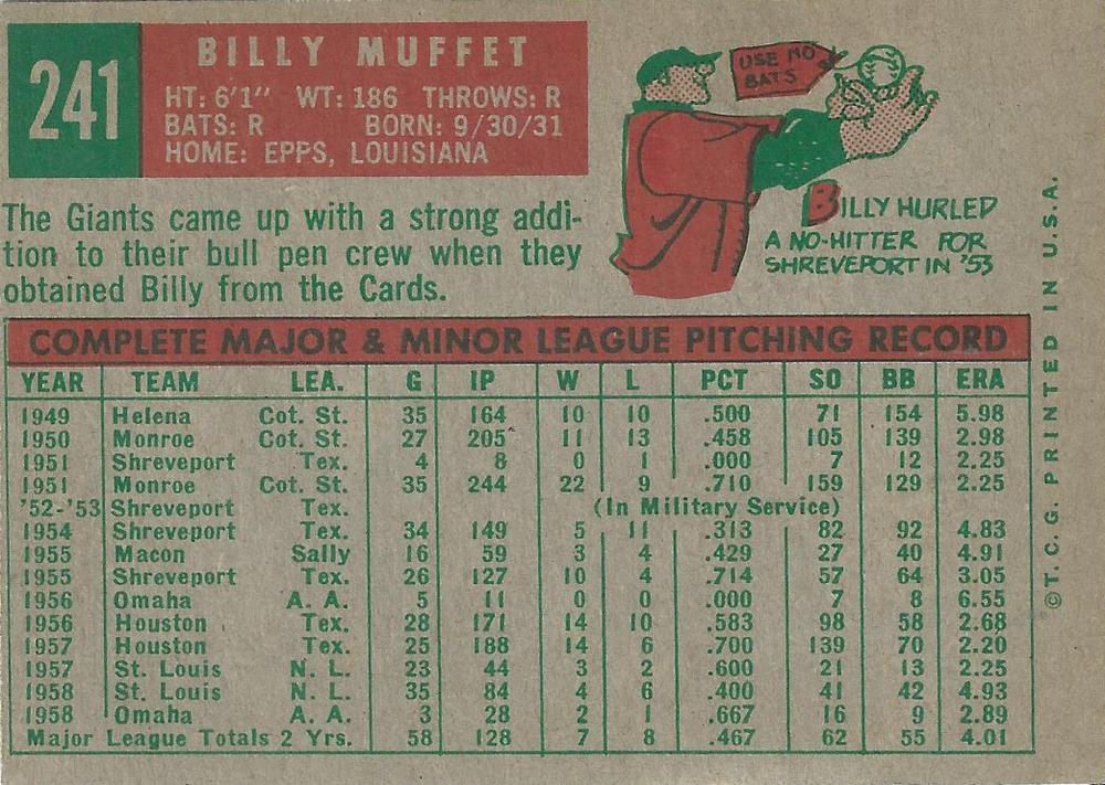 Billy Muffett  baseball card collectible - Main Image 2