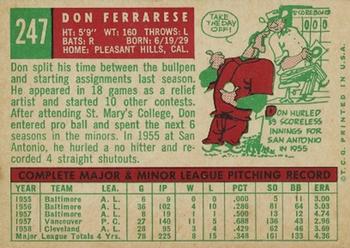 Don Ferrarese  baseball card collectible - Main Image 2