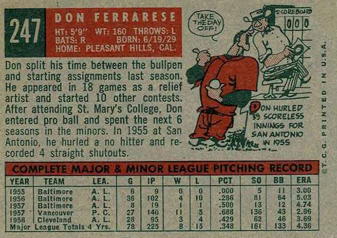 Don Ferrarese  baseball card collectible - Main Image 2
