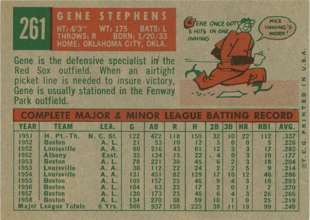 Gene Stephens  baseball card collectible - Main Image 2