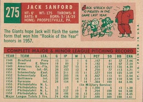 Jack Sanford  baseball card collectible - Main Image 2