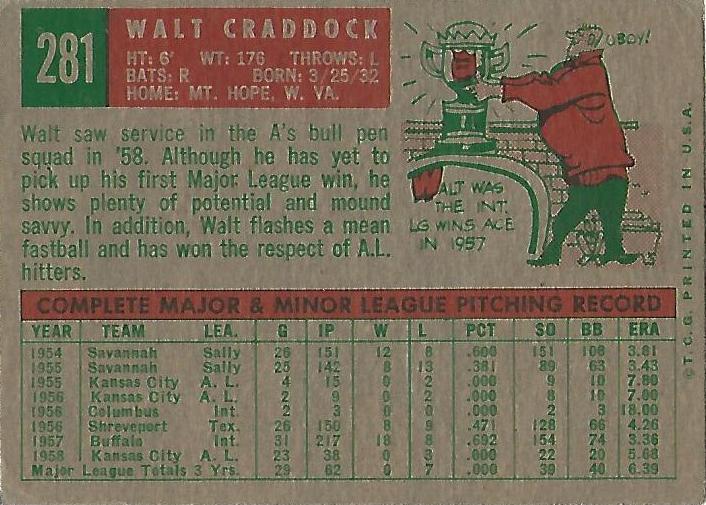 Walt Craddock  baseball card collectible - Main Image 2