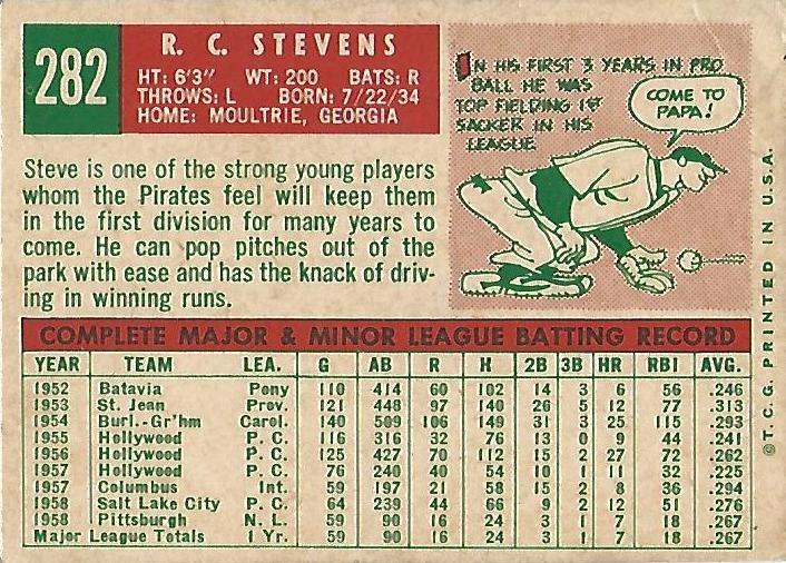 R.C. Stevens  baseball card collectible - Main Image 2