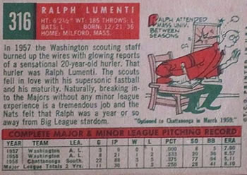 Ralph Lumenti  baseball card collectible - Main Image 2
