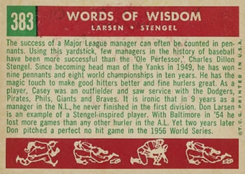 Words of Wisdom (Don Larsen / Casey Stengel)  baseball card collectible - Main Image 2