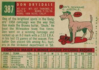 Don Drysdale  baseball card collectible - Main Image 2