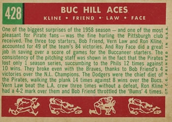 Buc Hill Aces (Ron Kline / Bob Friend / Vern Law / Roy Face)  baseball card collectible - Main Image 2