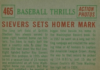 Roy Sievers  baseball card collectible - Main Image 2