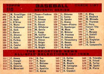 Yankees Team Card / Seventh Series Checklist: 496-572  baseball card collectible - Main Image 2