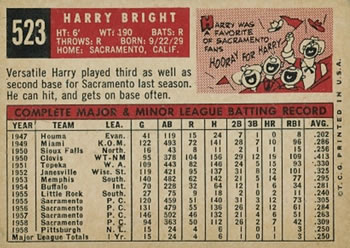 Harry Bright  baseball card collectible - Main Image 2