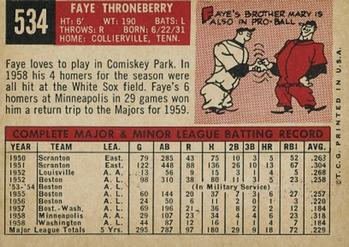 Faye Throneberry  baseball card collectible - Main Image 2