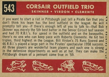 Corsair Outfield Trio (Bob Skinner / Bill Virdon / Roberto Clemente)  baseball card collectible - Main Image 2