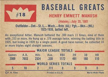 Heinie Manush  baseball card collectible - Main Image 2