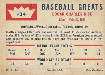 Sam Rice  baseball card collectible - Main Image 2