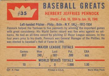Herb Pennock  baseball card collectible - Main Image 2