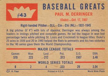 Paul Derringer  baseball card collectible - Main Image 2