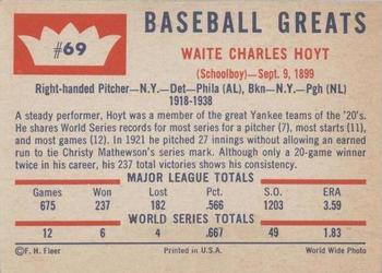 Waite Hoyt  baseball card collectible - Main Image 2
