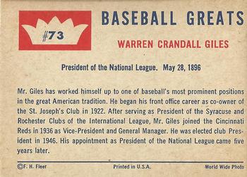 Warren Giles  baseball card collectible - Main Image 2