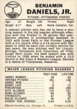 Bennie Daniels  baseball card collectible - Main Image 2