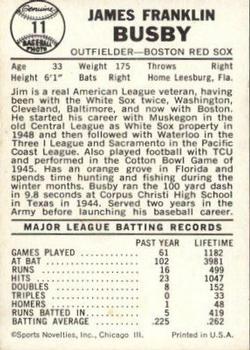 Jim Busby  baseball card collectible - Main Image 2