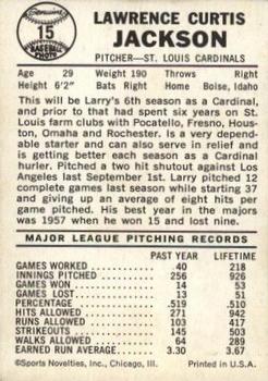 Larry Jackson  baseball card collectible - Main Image 2