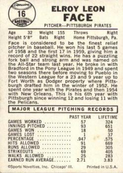 Roy Face  baseball card collectible - Main Image 2