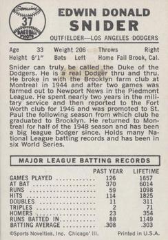 Duke Snider  baseball card collectible - Main Image 2