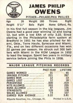 Jim Owens  baseball card collectible - Main Image 2