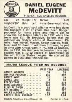 Danny McDevitt  baseball card collectible - Main Image 2