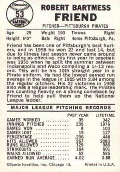 Bob Friend  baseball card collectible - Main Image 2