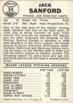 Jack Sanford  baseball card collectible - Main Image 2