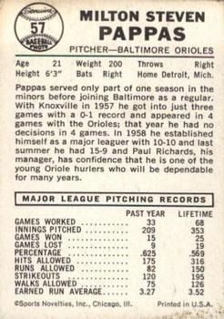 Milt Pappas  baseball card collectible - Main Image 2