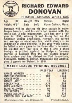 Dick Donovan  baseball card collectible - Main Image 2