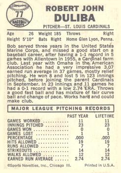 Bob Duliba  baseball card collectible - Main Image 2