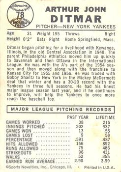 Art Ditmar  baseball card collectible - Main Image 2