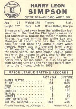 Harry Simpson  baseball card collectible - Main Image 2