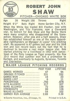 Bob Shaw  baseball card collectible - Main Image 2