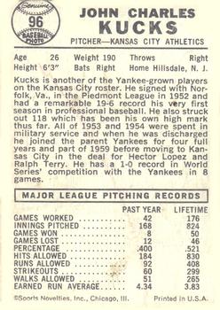 Johnny Kucks  baseball card collectible - Main Image 2