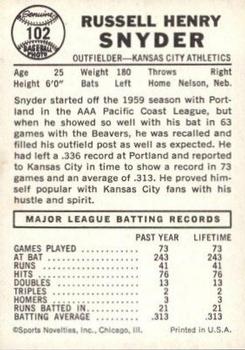 Russ Snyder  baseball card collectible - Main Image 2