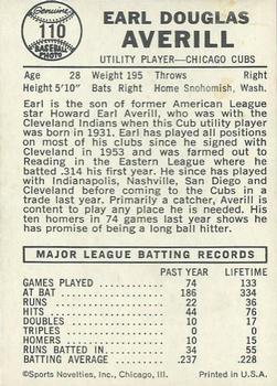 Earl Averill  baseball card collectible - Main Image 2