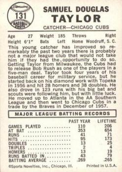 Sammy Taylor  baseball card collectible - Main Image 2