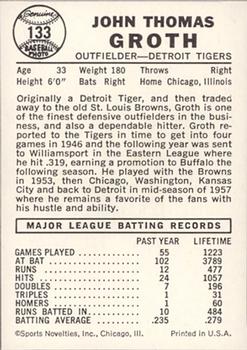 Johnny Groth  baseball card collectible - Main Image 2