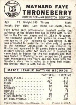 Faye Throneberry  baseball card collectible - Main Image 2