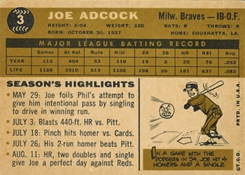 Joe Adcock  baseball card collectible - Main Image 2