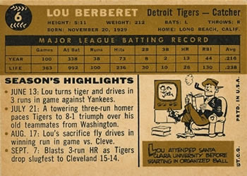 Lou Berberet  baseball card collectible - Main Image 2