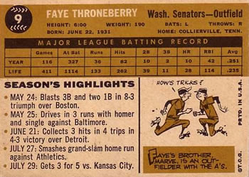 Faye Throneberry  baseball card collectible - Main Image 2