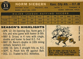 Norm Siebern  baseball card collectible - Main Image 2