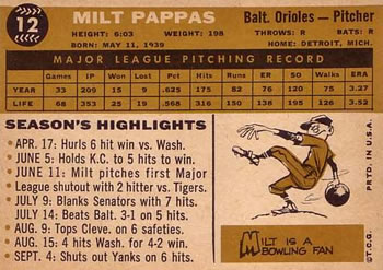 Milt Pappas  baseball card collectible - Main Image 2