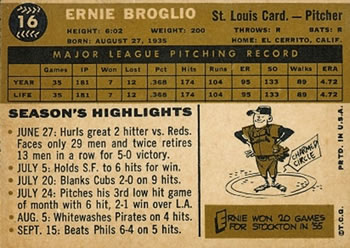 Ernie Broglio  baseball card collectible - Main Image 2