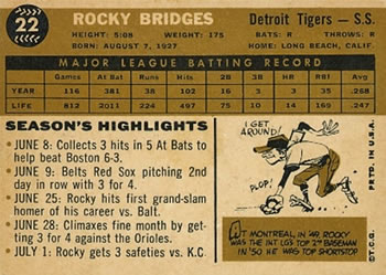 Rocky Bridges  baseball card collectible - Main Image 2